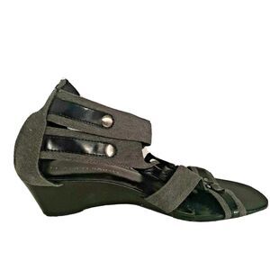 Franco Sarto Sandals Wedge Flats Womens 8.5 Gray Dark Boho Indie Festival Wear